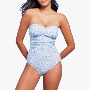 **sold** Blue Floral Strapless Swimsuit
